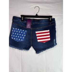 NWT LASCANA Denim Shorts Distressed American Flag Pockets Frayed Hem size 8
